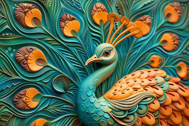 浮雕孔雀质感精致素材