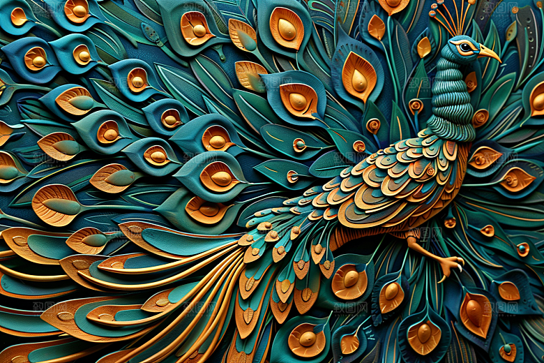 浮雕孔雀油画雕刻素材