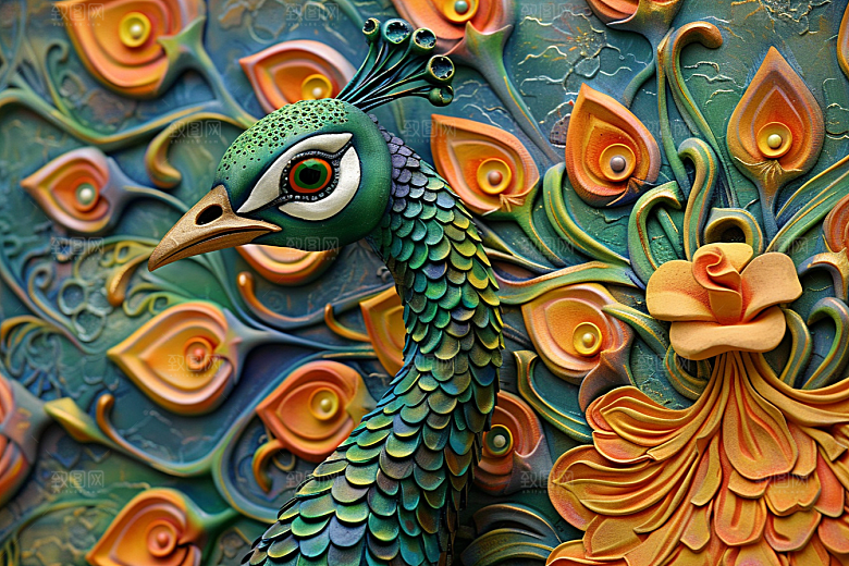 浮雕孔雀高清质感素材
