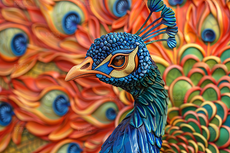 浮雕孔雀3D肌理素材