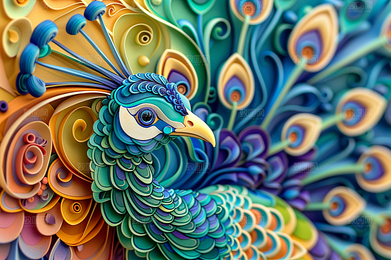 浮雕孔雀肌理彩色素材
