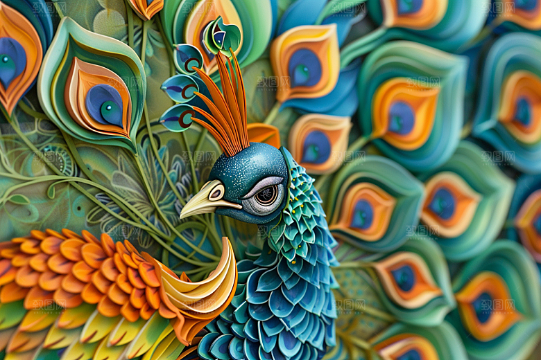浮雕孔雀纹理精致素材