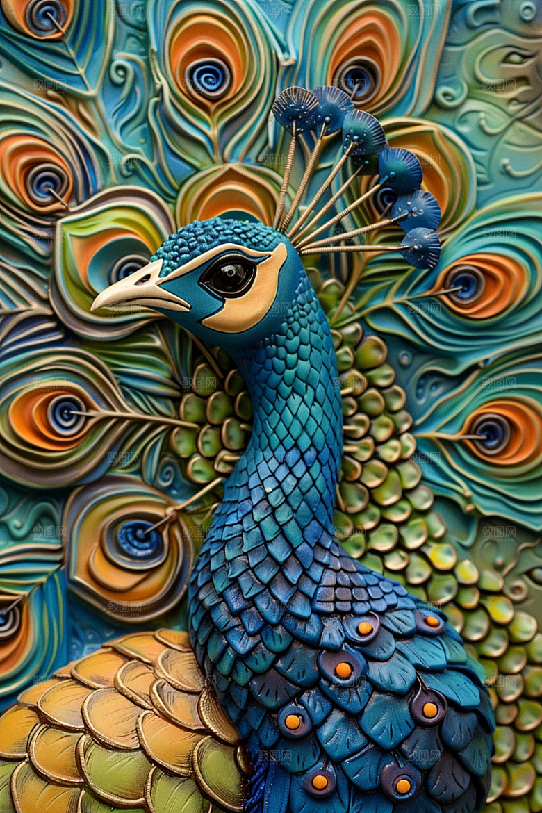 浮雕孔雀立体墙面装饰素材