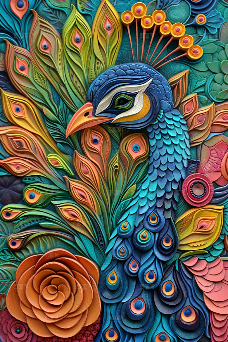 浮雕孔雀3D立体素材