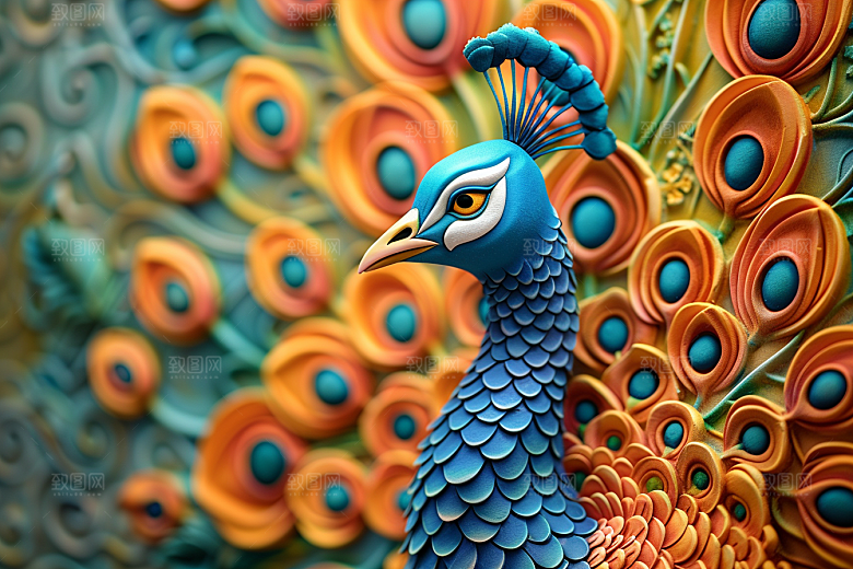 浮雕孔雀彩色绚丽素材