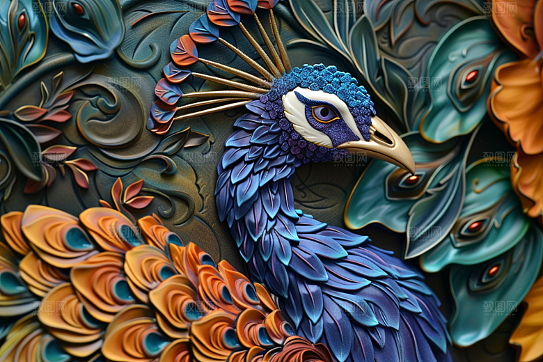 浮雕孔雀3D高清素材