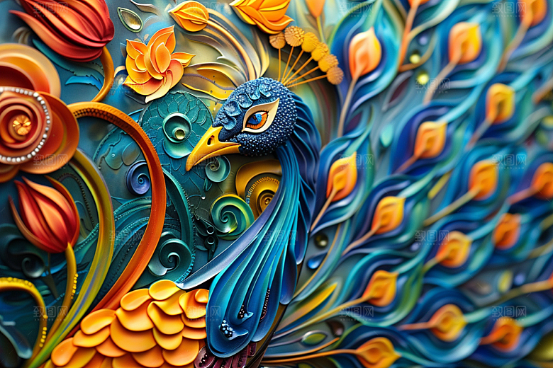 浮雕孔雀墙面装饰3D素材