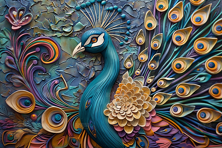 浮雕孔雀彩色高清素材