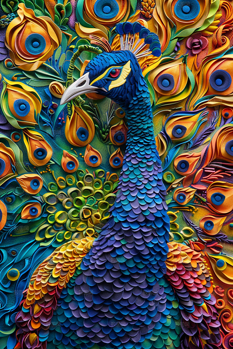 浮雕孔雀雕刻油画素材