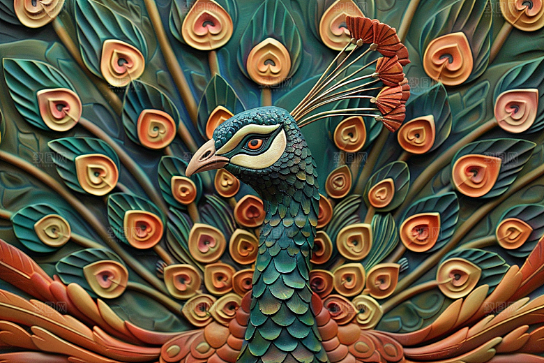 浮雕孔雀彩色凹凸素材