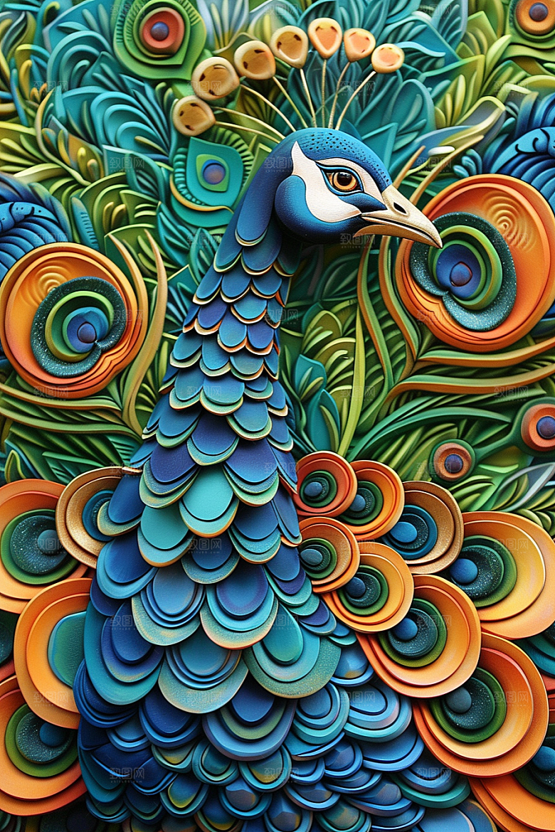 浮雕孔雀质感精致素材