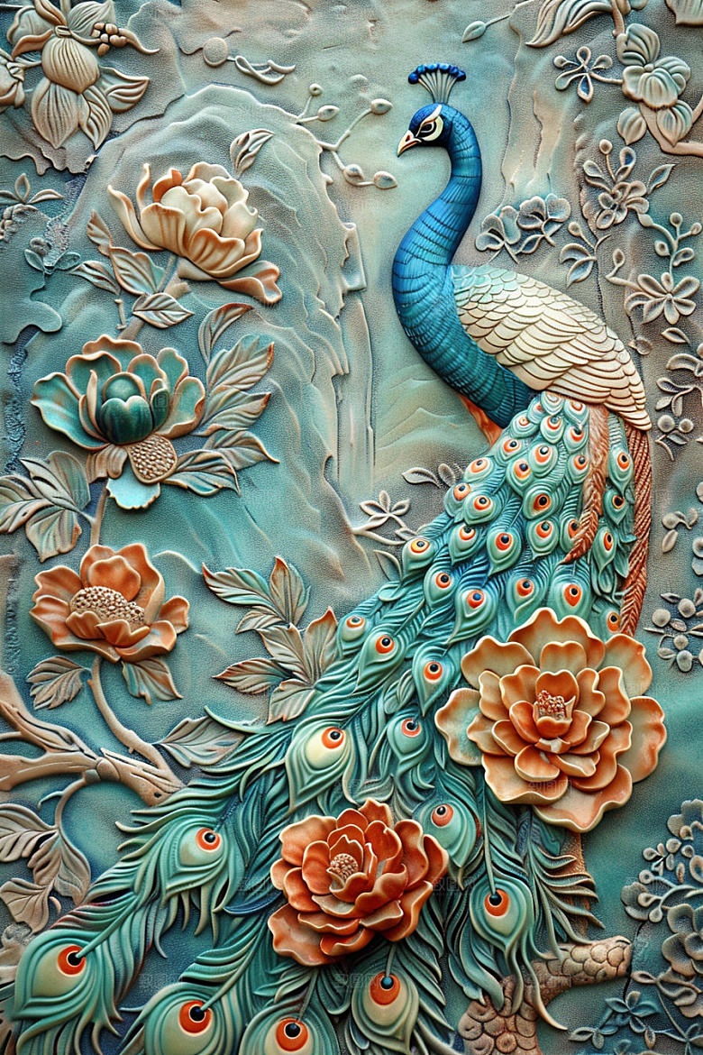 浮雕孔雀肌理凹凸素材