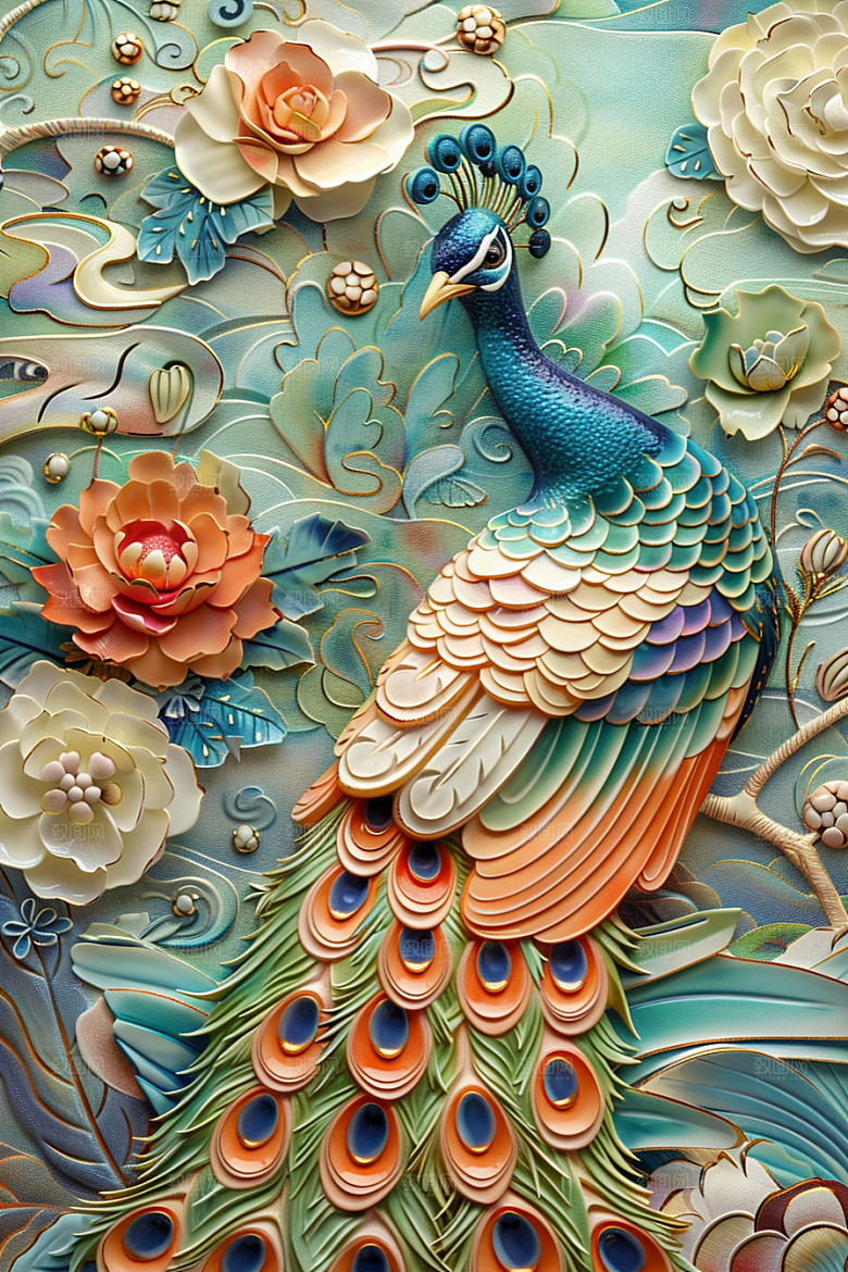 浮雕孔雀3D肌理素材