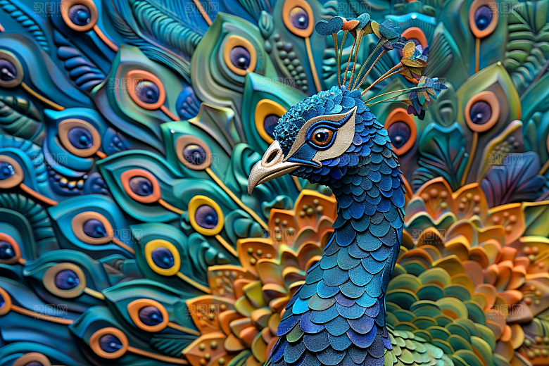 浮雕孔雀凹凸3D素材