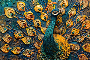浮雕孔雀唯美油画素材