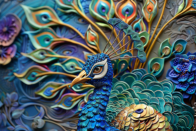 浮雕孔雀3D绚丽素材