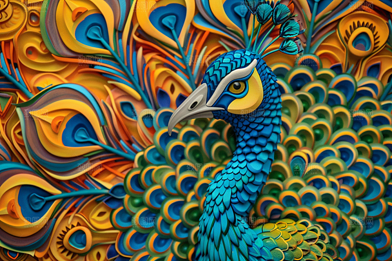 浮雕孔雀立体凹凸素材