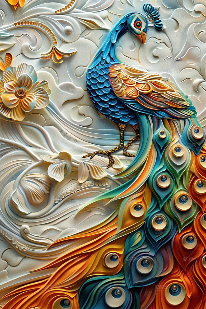 浮雕孔雀精致立体素材