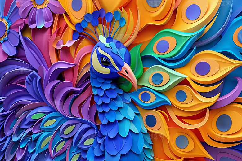 浮雕孔雀绚丽3D素材