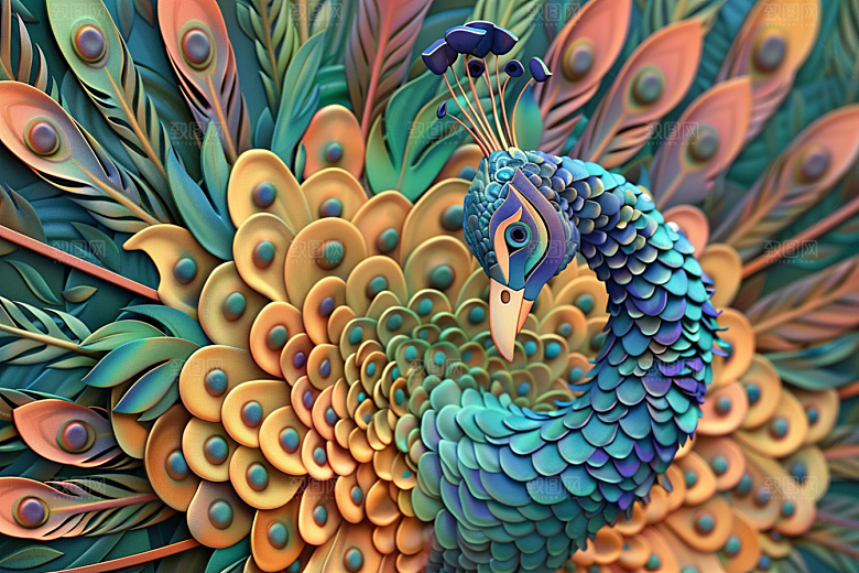 浮雕孔雀精致唯美素材