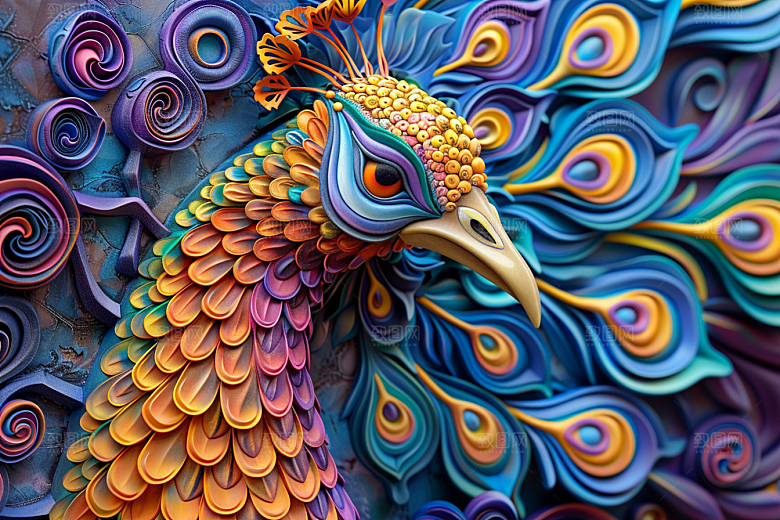 浮雕孔雀立体质感素材
