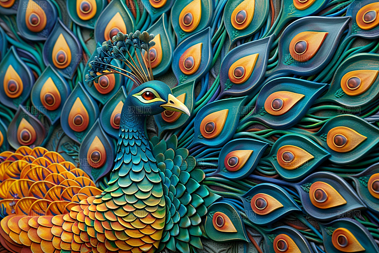 浮雕孔雀立体纹理素材