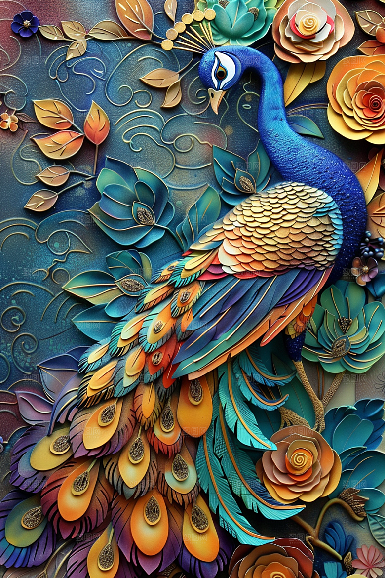 浮雕孔雀唯美绚丽素材