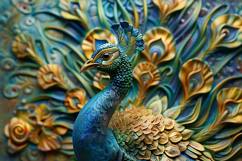 浮雕孔雀立体精致素材