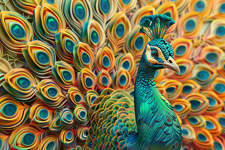 浮雕孔雀纹理油画素材
