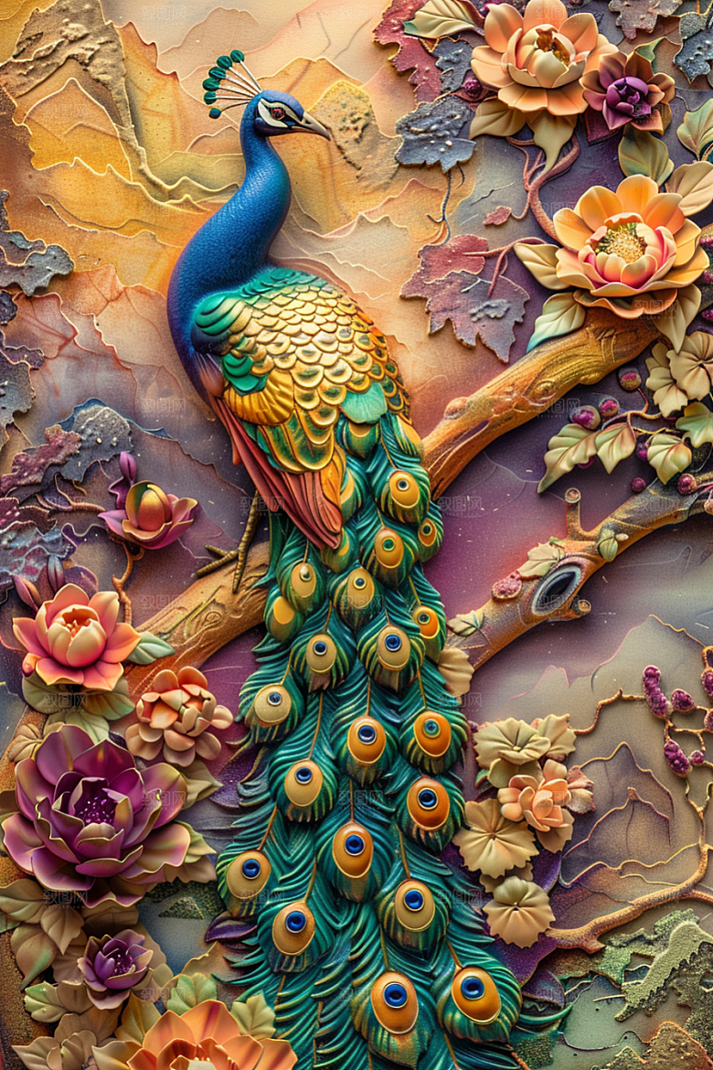 浮雕孔雀3D立体素材