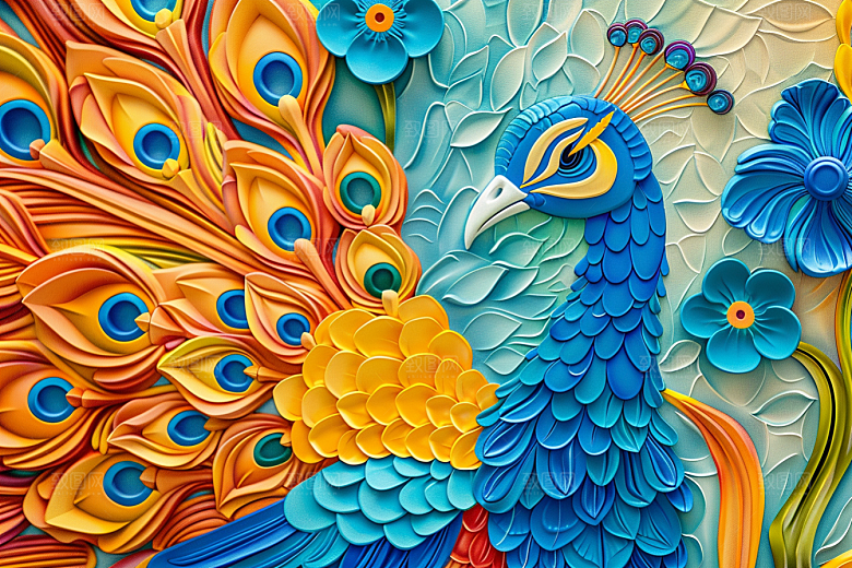 浮雕孔雀肌理油画素材