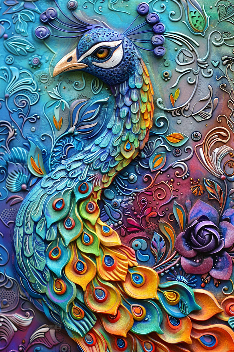 浮雕孔雀3D肌理素材