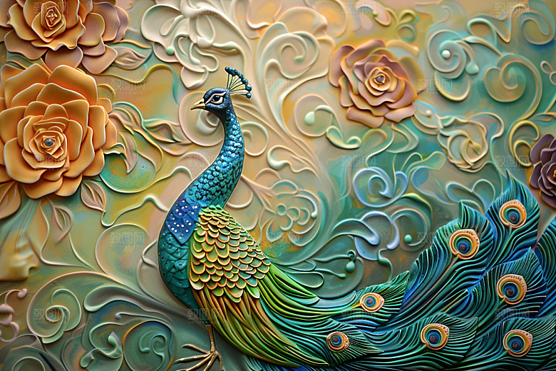 浮雕孔雀3D精致素材