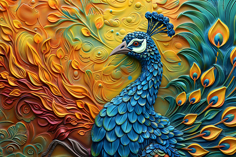浮雕孔雀立体绚丽素材