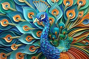 浮雕孔雀油画质感素材