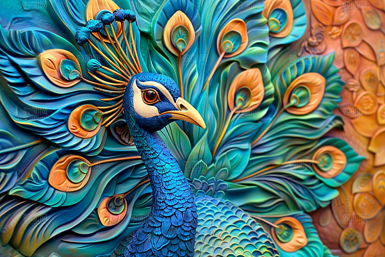 浮雕孔雀立体凹凸素材
