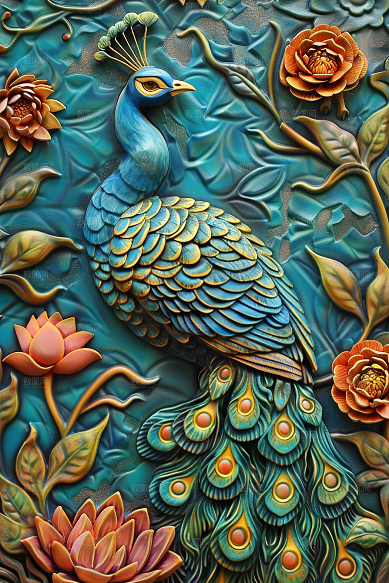 浮雕孔雀凹凸3D素材