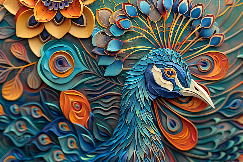 浮雕孔雀立体凹凸素材