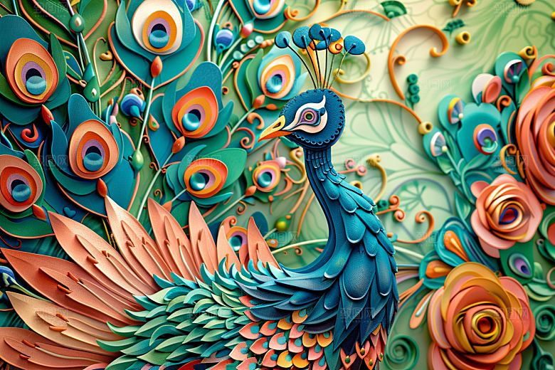 浮雕孔雀3D立体素材