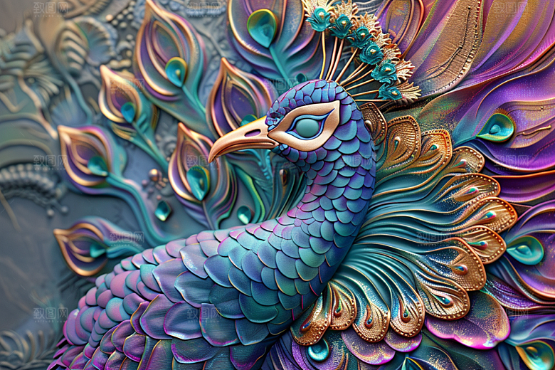 浮雕孔雀质感精致素材
