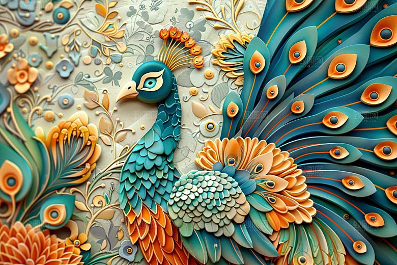 浮雕孔雀立体3D素材