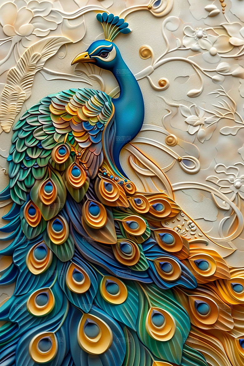 浮雕孔雀立体凹凸素材