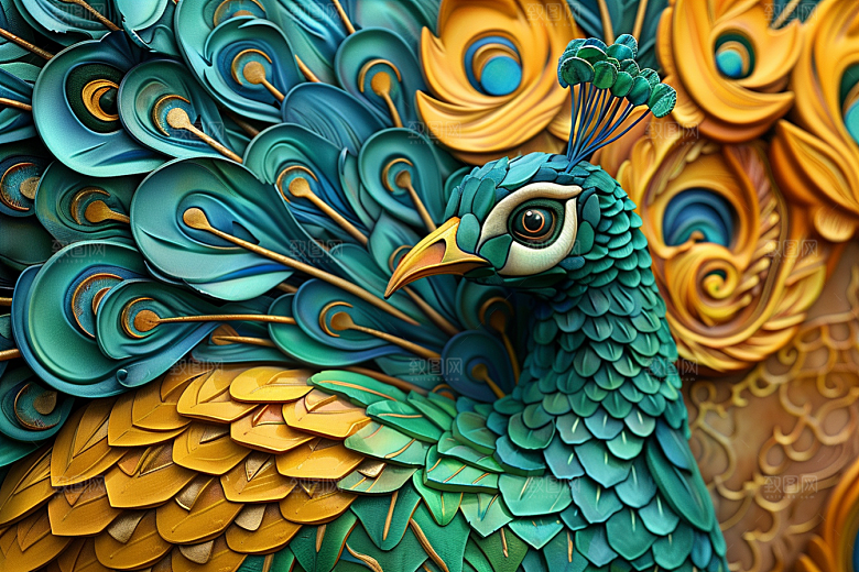 浮雕孔雀3D高清素材