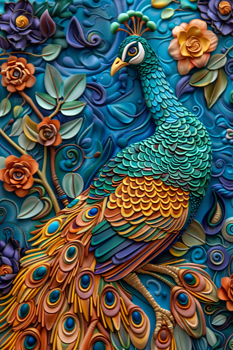 浮雕孔雀高清立体素材