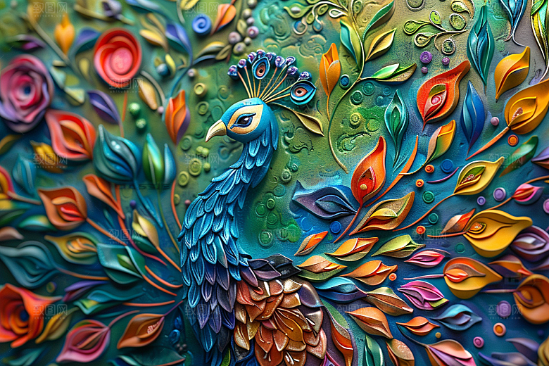 浮雕孔雀3D雕刻素材