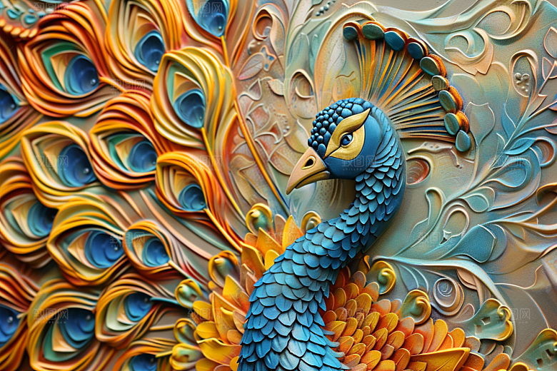 浮雕孔雀凹凸精致素材