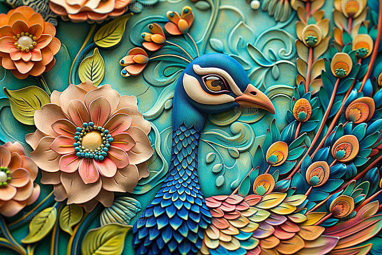 浮雕孔雀3D立体素材