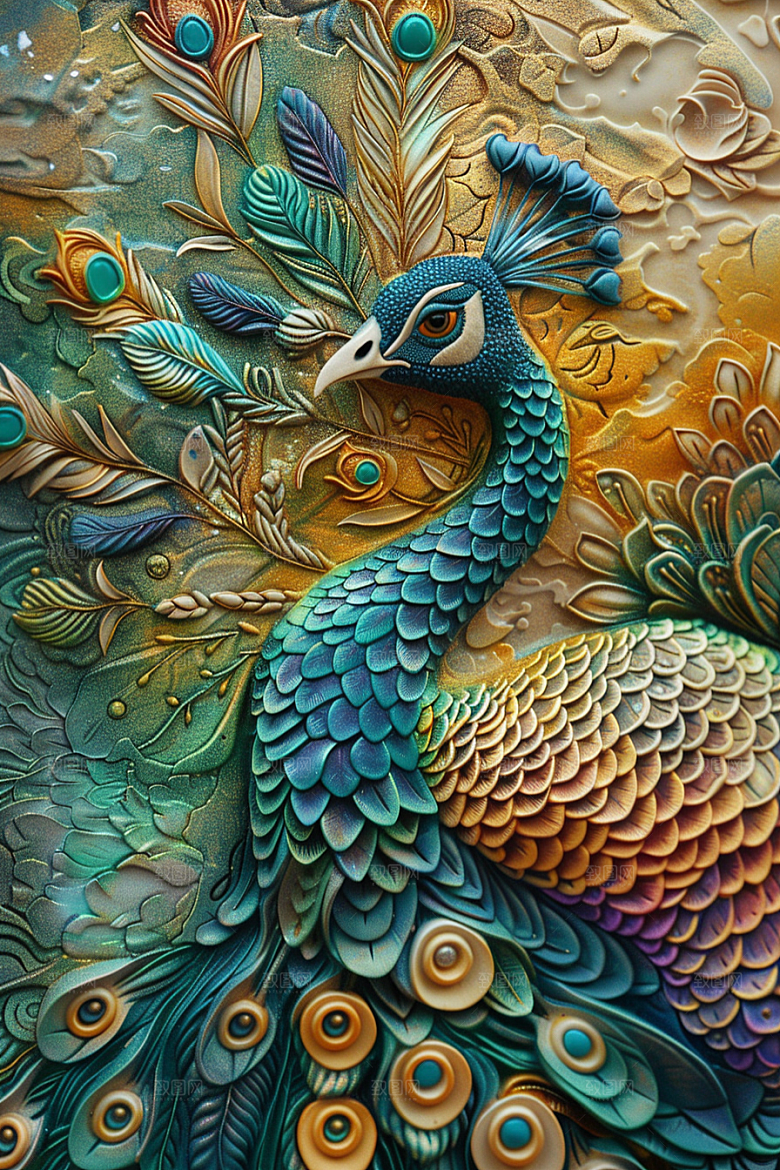 浮雕孔雀立体凹凸素材