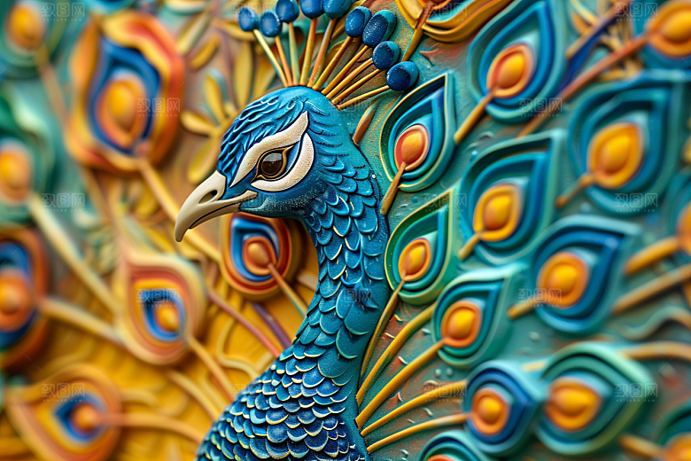 浮雕孔雀3D唯美素材
