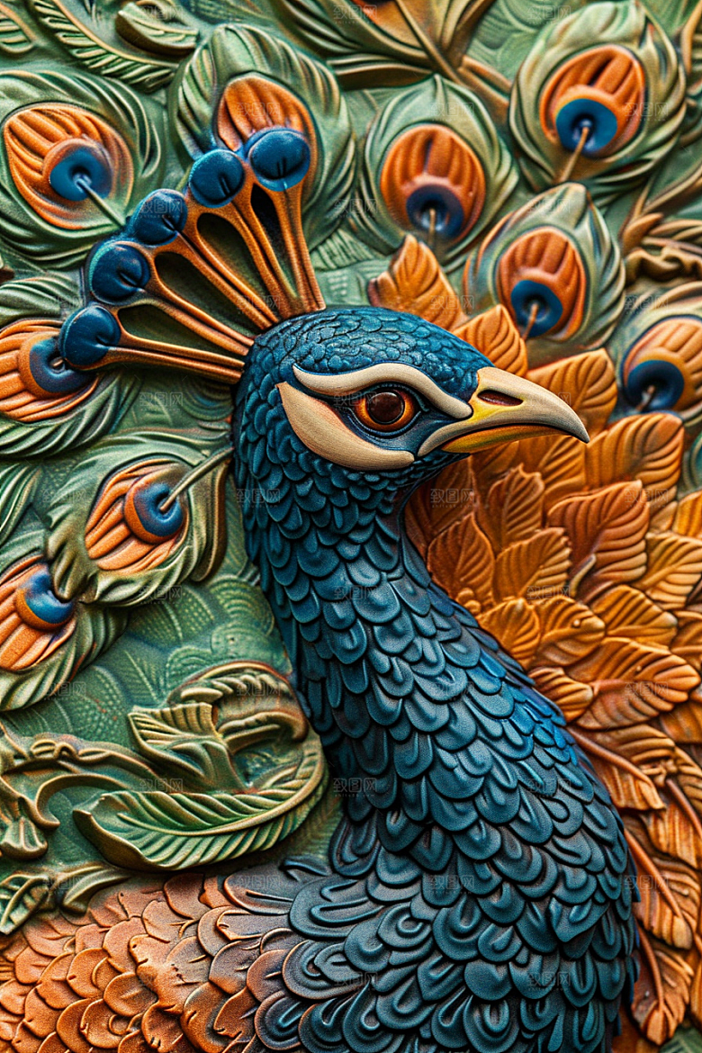 浮雕孔雀3D精致素材